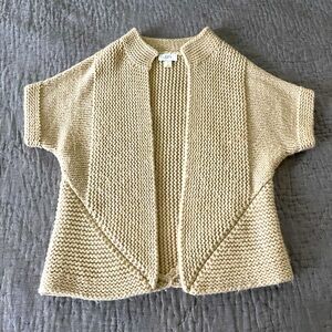 Ann Taylor Loft chunky knit short sleeve open cardigan wool alpaca medium tan